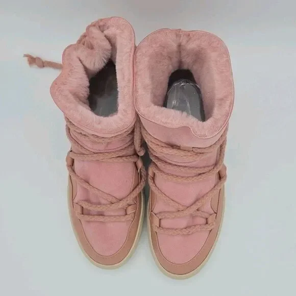 Inuikii Rose Pink Classic Sneaker Womens Size 9 Snow Shearling Boots Lace Up EUC - Picture 4 of 9